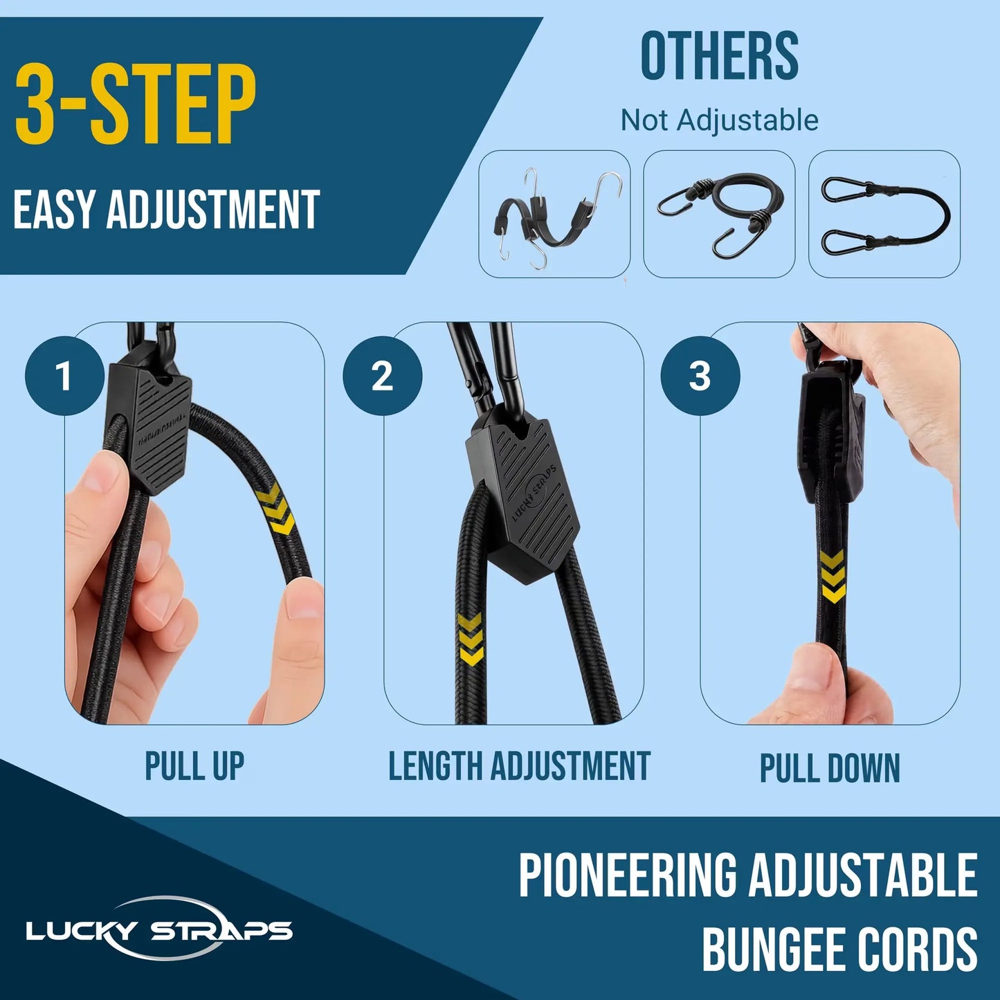 🔥 Lucky Straps 8-Pack 18" Adjustable Carabiner Bungee Cords with Hooks, Heavy Duty, UV-Resistant Elastic Straps for Truck, Camping, Motorcycles, Bikes & Cargo Securing🔥