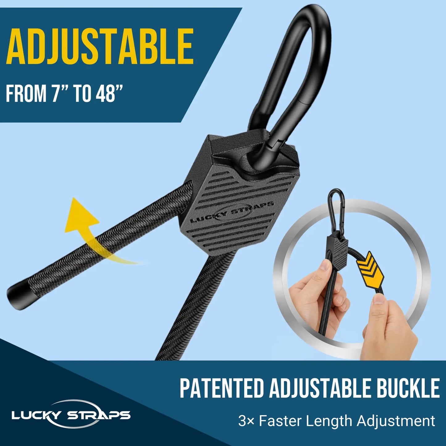 🔥 Lucky Straps 6-Pack 48" Adjustable Carabiner Bungee Cords with Hooks, Heavy Duty, UV-Resistant Elastic Straps for Truck, Camping, Motorcycles, Bikes & Cargo Securing🔥