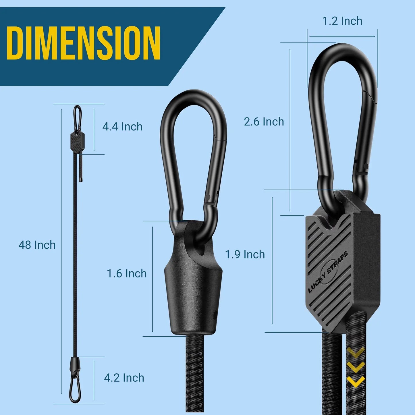 🔥 Lucky Straps 6-Pack 48" Adjustable Carabiner Bungee Cords with Hooks, Heavy Duty, UV-Resistant Elastic Straps for Truck, Camping, Motorcycles, Bikes & Cargo Securing🔥