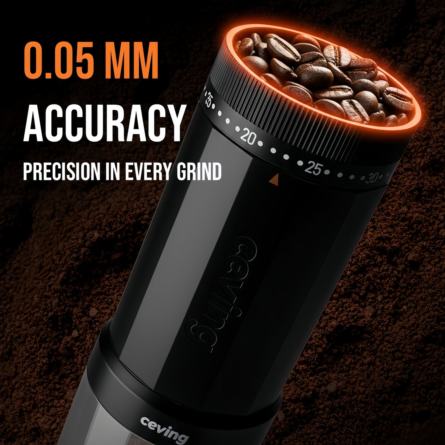 Ceving Manual Coffee Grinder, 60g Capacity, 40 External Settings, High-Precision Stainless Steel Burrs, ABS Body