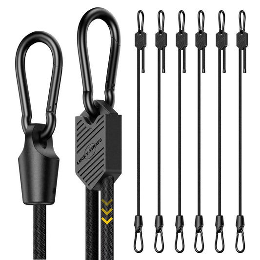 🔥 Lucky Straps 6-Pack 80" Adjustable Carabiner Bungee Cords with Hooks, Heavy Duty, UV-Resistant Elastic Straps for Truck, Camping, Motorcycles, Bikes & Cargo Securing🔥