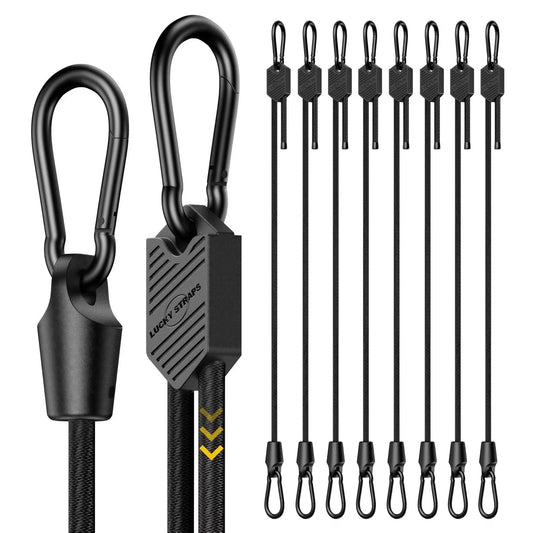 🔥 Lucky Straps 8-Pack 18" Adjustable Carabiner Bungee Cords with Hooks, Heavy Duty, UV-Resistant Elastic Straps for Truck, Camping, Motorcycles, Bikes & Cargo Securing🔥