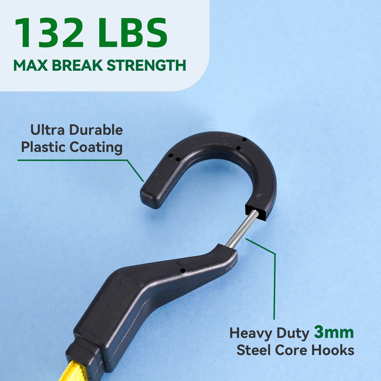 Lucky Straps 3-Pack 80" Adjustable Bungee Cords with Hooks, Heavy Duty, UV-Resistant Elastic Straps for Truck, Camping, Motorcycles, Bikes & Cargo Securing