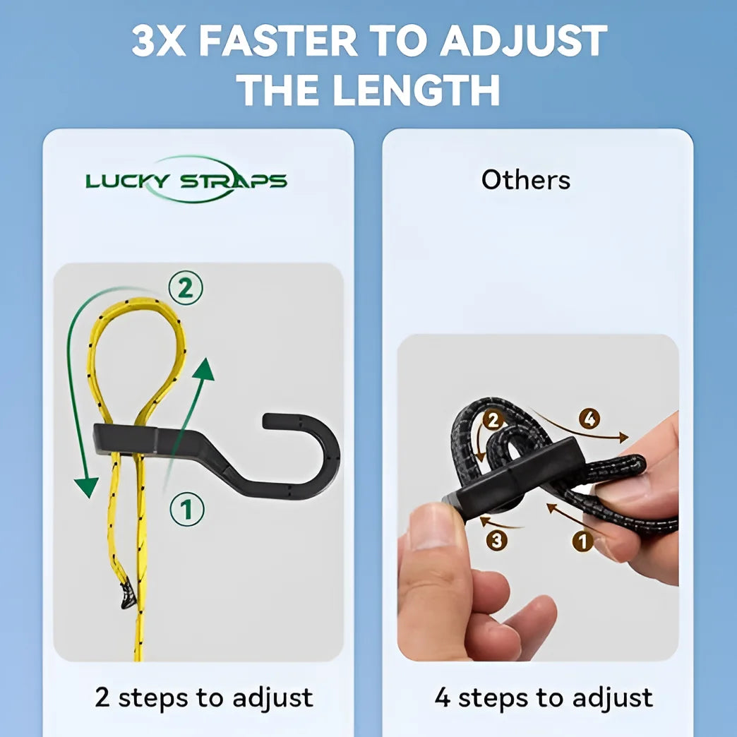 Lucky Straps 3-Pack 80" Adjustable Bungee Cords with Hooks, Heavy Duty, UV-Resistant Elastic Straps for Truck, Camping, Motorcycles, Bikes & Cargo Securing