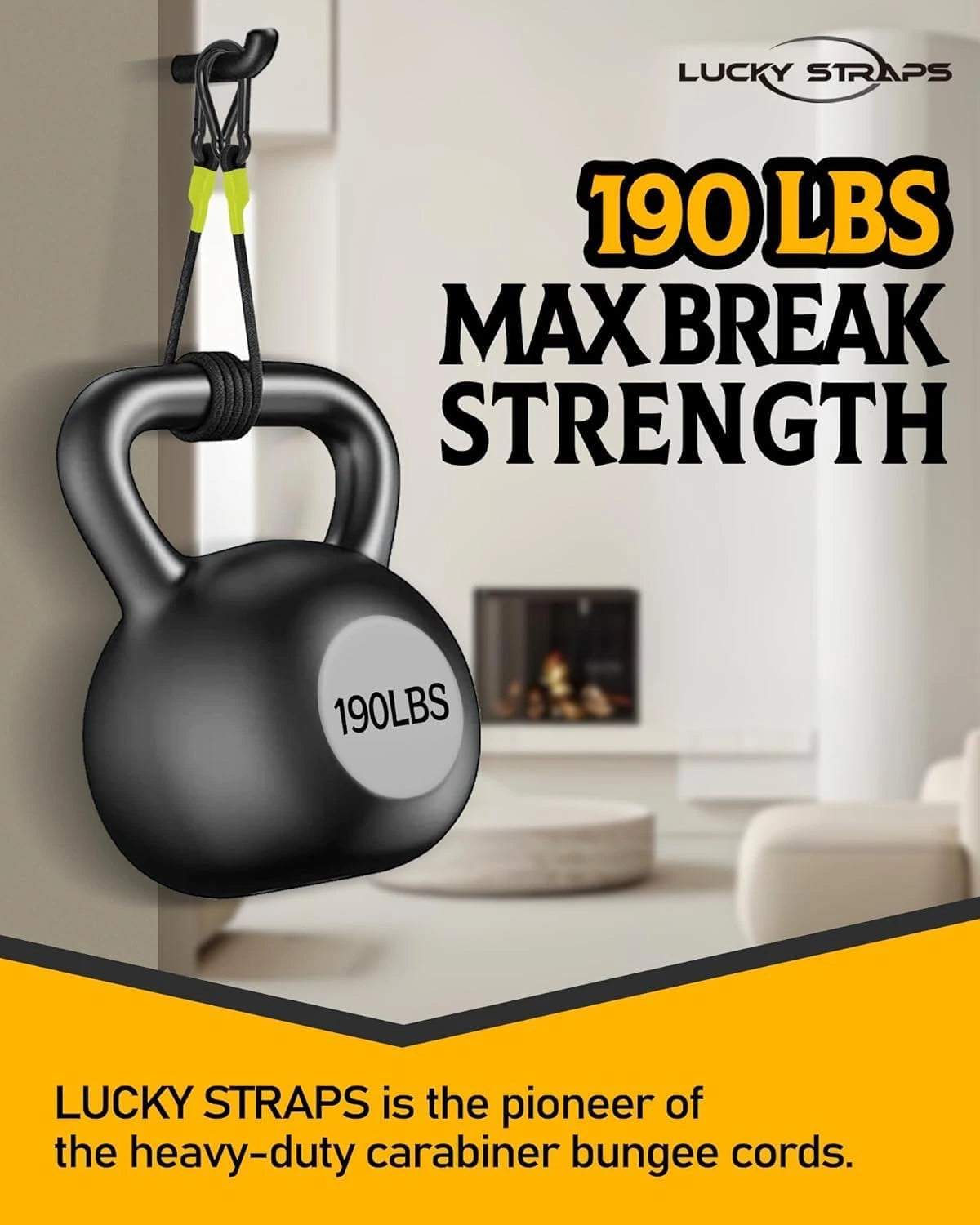 LuckyStraps 8-Pack 190 lbs Heavy Duty Bungee Cords with Carabiner Hooks