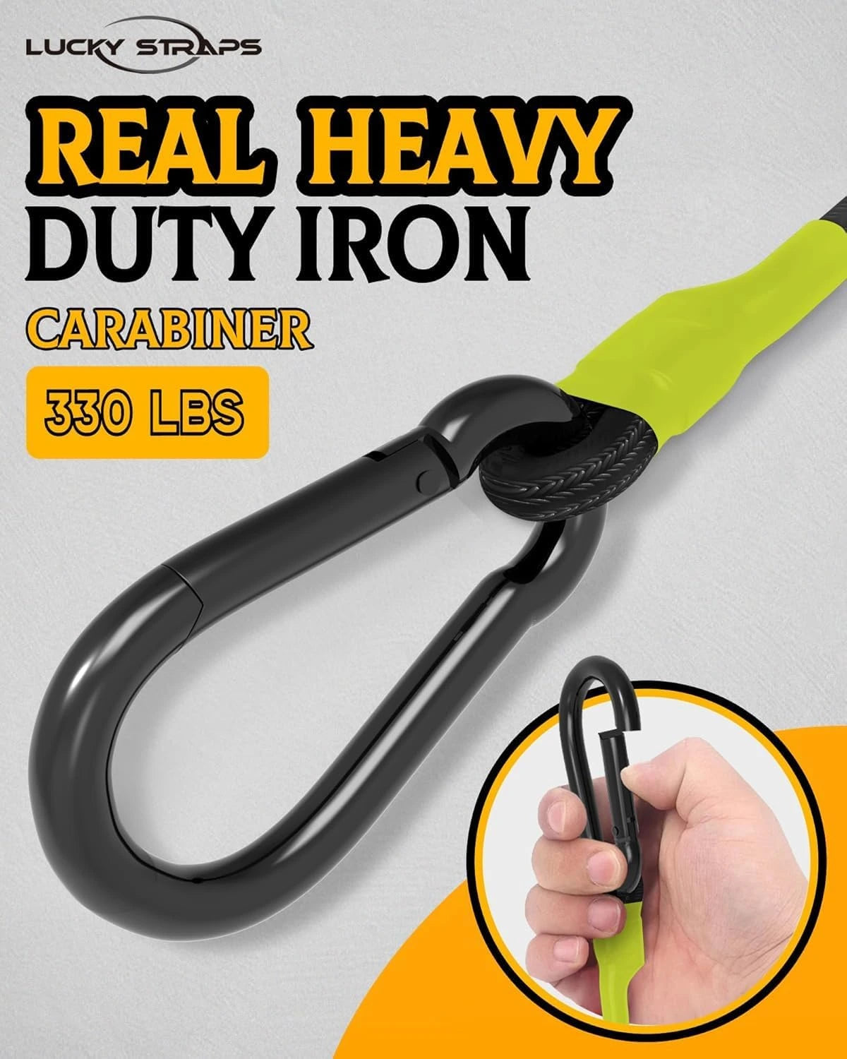 LuckyStraps 8-Pack 190 lbs Heavy Duty Bungee Cords with Carabiner Hooks