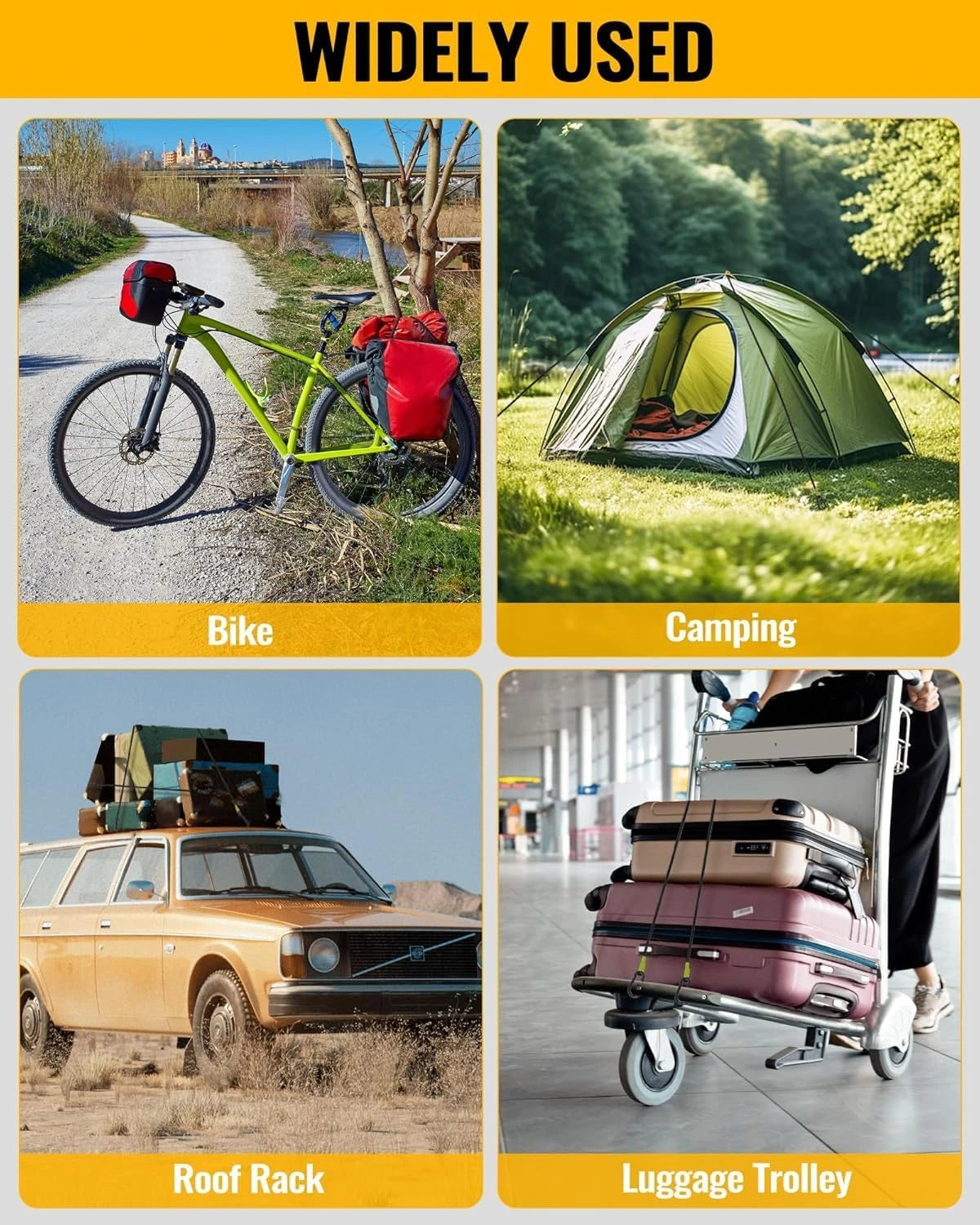 LuckyStraps 8-Pack 190 lbs Heavy Duty Bungee Cords with Carabiner Hooks