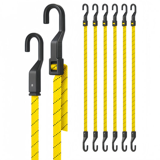 Lucky Straps 6-Pack 18" Adjustable Bungee Cords with Hooks, Heavy Duty, UV-Resistant Elastic Straps for Truck, Camping, Motorcycles, Bikes & Cargo Securing