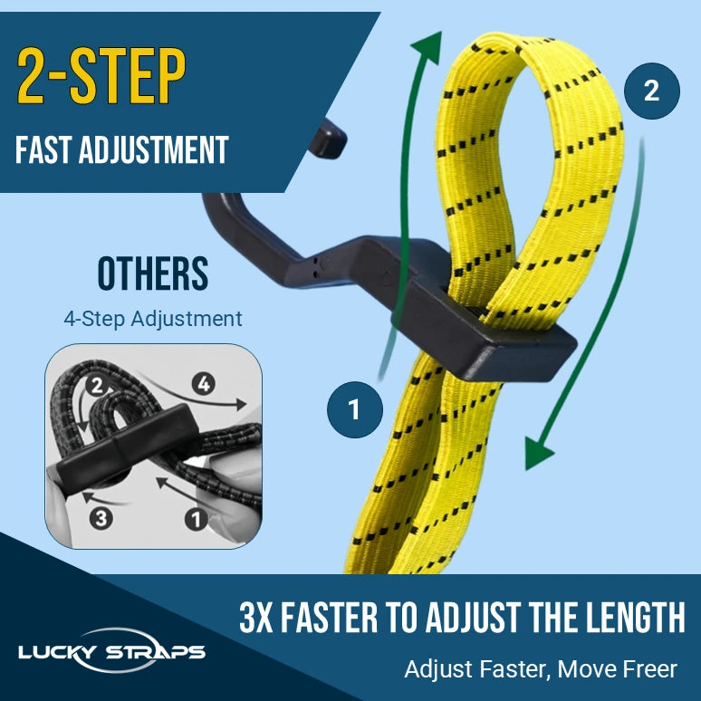 Lucky Straps 6-Pack 18" Adjustable Bungee Cords with Hooks, Heavy Duty, UV-Resistant Elastic Straps for Truck, Camping, Motorcycles, Bikes & Cargo Securing