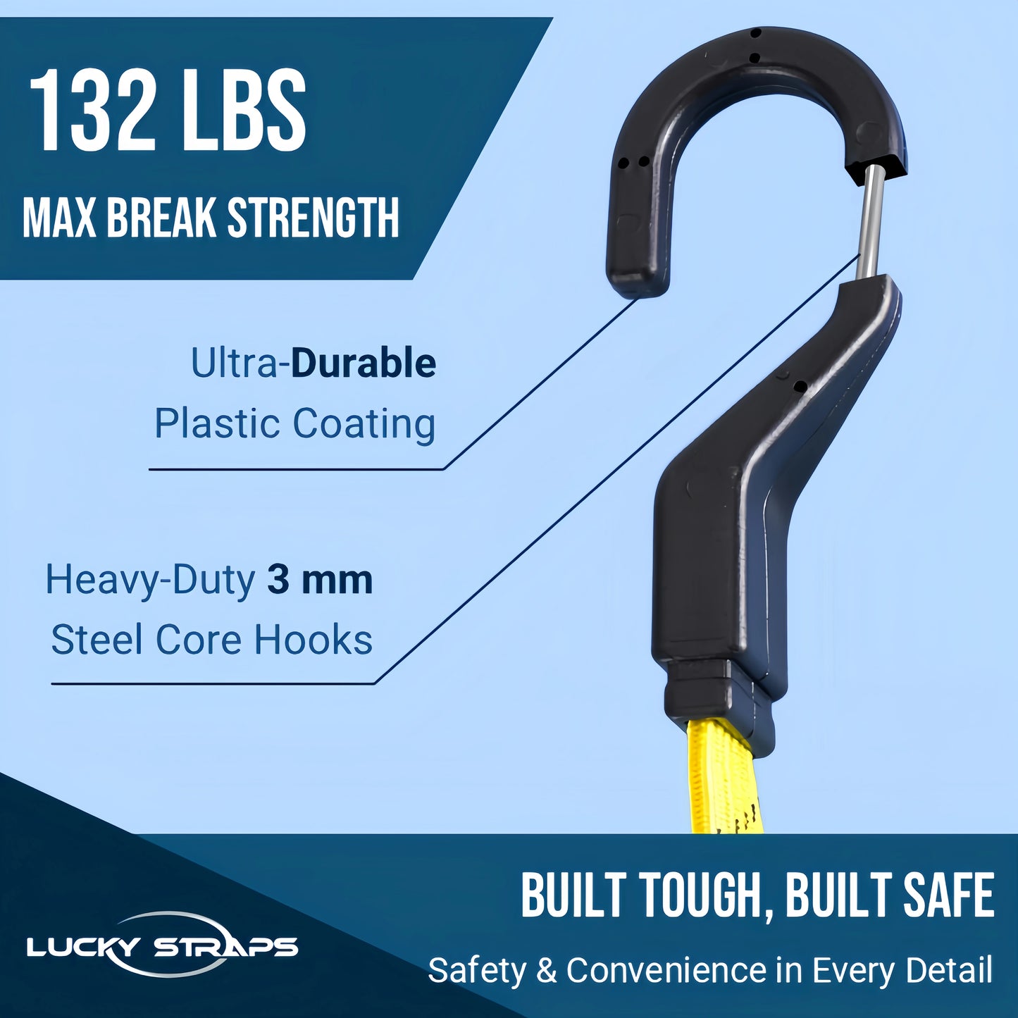 Lucky Straps 6-Pack 18" Adjustable Bungee Cords with Hooks, Heavy Duty, UV-Resistant Elastic Straps for Truck, Camping, Motorcycles, Bikes & Cargo Securing