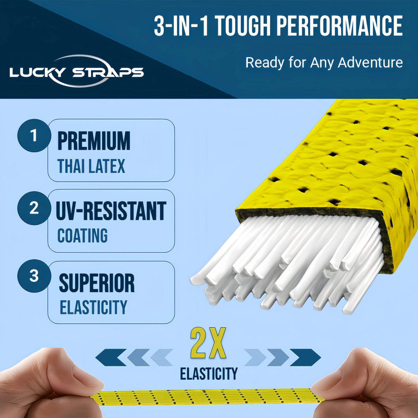 Lucky Straps 6-Pack 18" Adjustable Bungee Cords with Hooks, Heavy Duty, UV-Resistant Elastic Straps for Truck, Camping, Motorcycles, Bikes & Cargo Securing