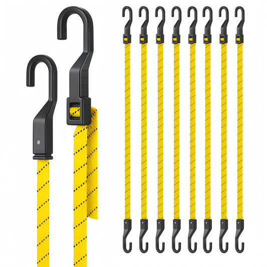 Lucky Straps 8-Pack 48" Adjustable Bungee Cords with Hooks, Heavy Duty, UV-Resistant Elastic Straps for Truck, Camping, Motorcycles, Bikes & Cargo Securing