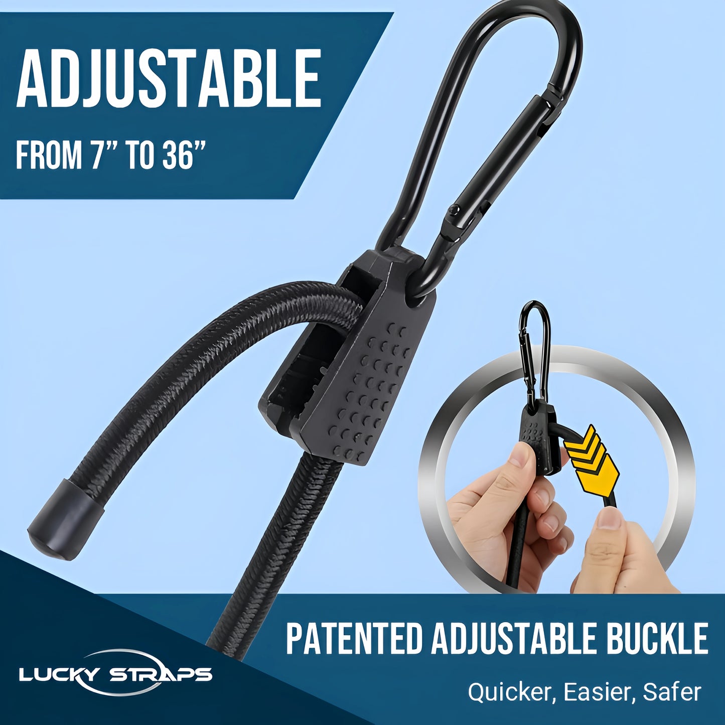 🔥 Lucky Straps 4-Pack 36" Adjustable Carabiner Bungee Cords with Hooks, Heavy Duty, UV-Resistant Elastic Straps for Truck, Camping, Motorcycles, Bikes & Cargo Securing🔥