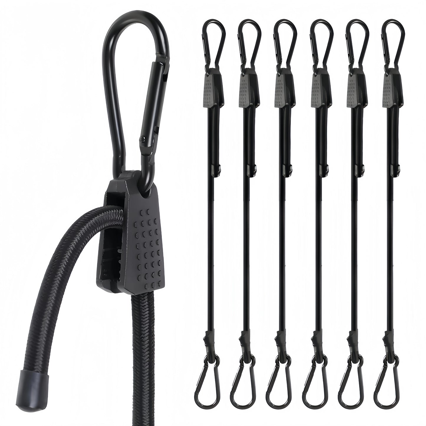 🔥 Lucky Straps 6-Pack 60" Adjustable Carabiner Bungee Cords with Hooks, Heavy Duty, UV-Resistant Elastic Straps for Truck, Camping, Motorcycles, Bikes & Cargo Securing🔥