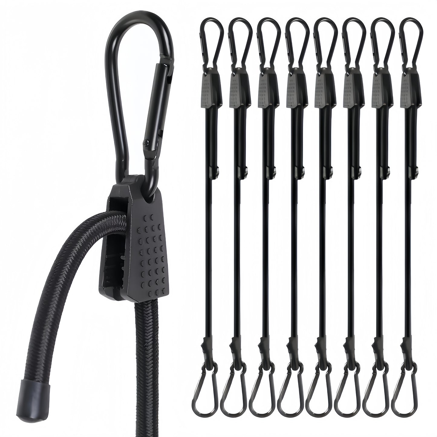 🔥 Lucky Straps 8-Pack 18" Adjustable Carabiner Bungee Cords with Hooks, Heavy Duty, UV-Resistant Elastic Straps for Truck, Camping, Motorcycles, Bikes & Cargo Securing🔥