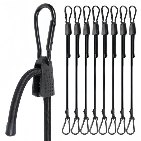 🔥 Lucky Straps 8-Pack 18" Adjustable Carabiner Bungee Cords with Hooks, Heavy Duty, UV-Resistant Elastic Straps for Truck, Camping, Motorcycles, Bikes & Cargo Securing🔥