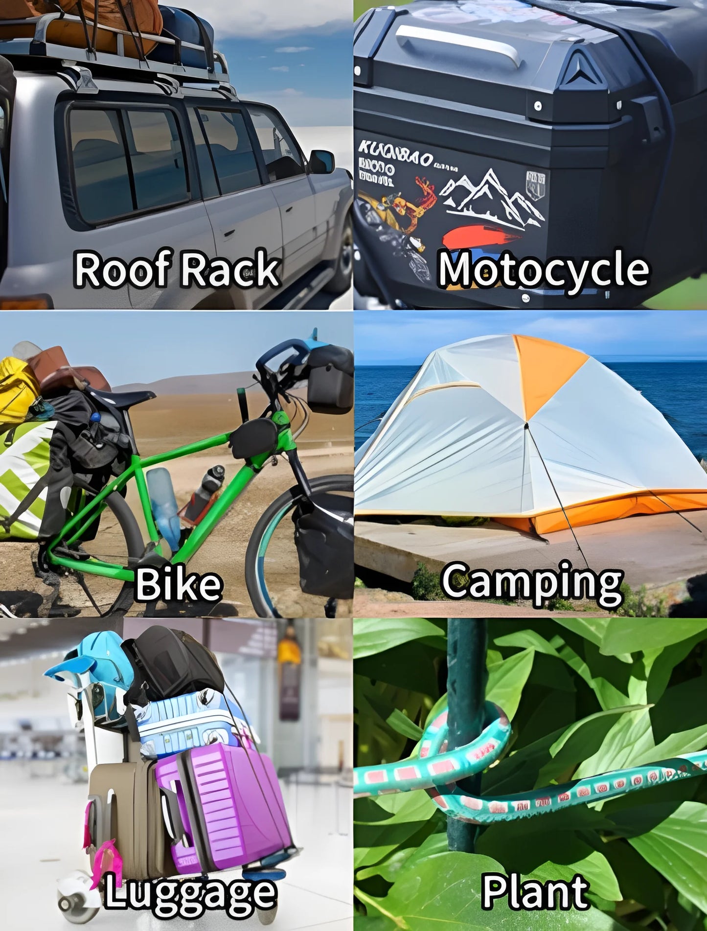LuckyStraps Adjustable Carabiner Bungee Cords with Hooks (8 Pieces) – the ultimate cargo solution with supercharged stretch, UV-resistant polyester, and rust-free carabiners. Perfect for securing bikes, luggage, camping gear, and more. Available in 7 sizes, with a 24-month warranty. Durable, reliable, and ready for any adventure!
