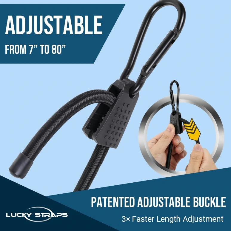 🔥 Lucky Straps 6-Pack 80" Adjustable Carabiner Bungee Cords with Hooks, Heavy Duty, UV-Resistant Elastic Straps for Truck, Camping, Motorcycles, Bikes & Cargo Securing🔥
