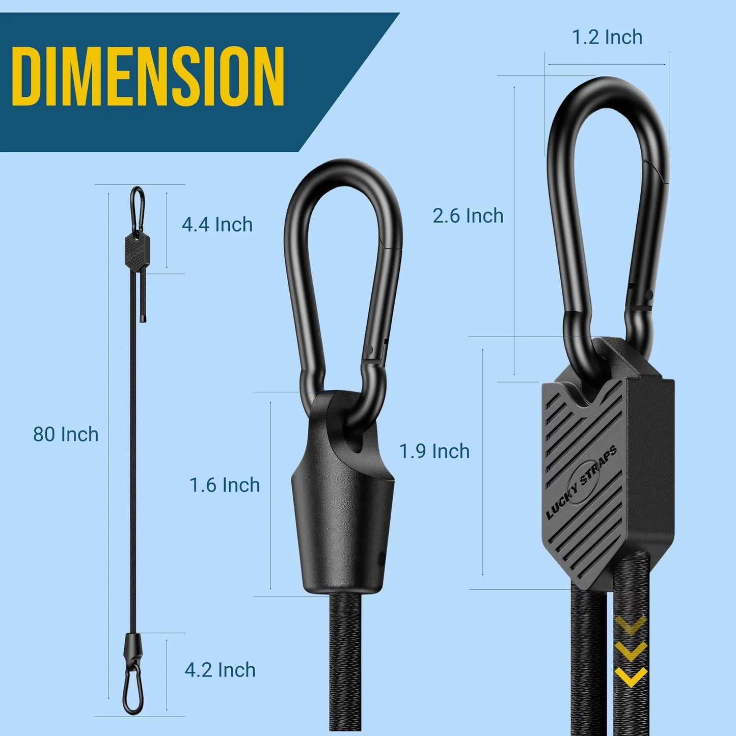 🔥 Lucky Straps 6-Pack 80" Adjustable Carabiner Bungee Cords with Hooks, Heavy Duty, UV-Resistant Elastic Straps for Truck, Camping, Motorcycles, Bikes & Cargo Securing🔥