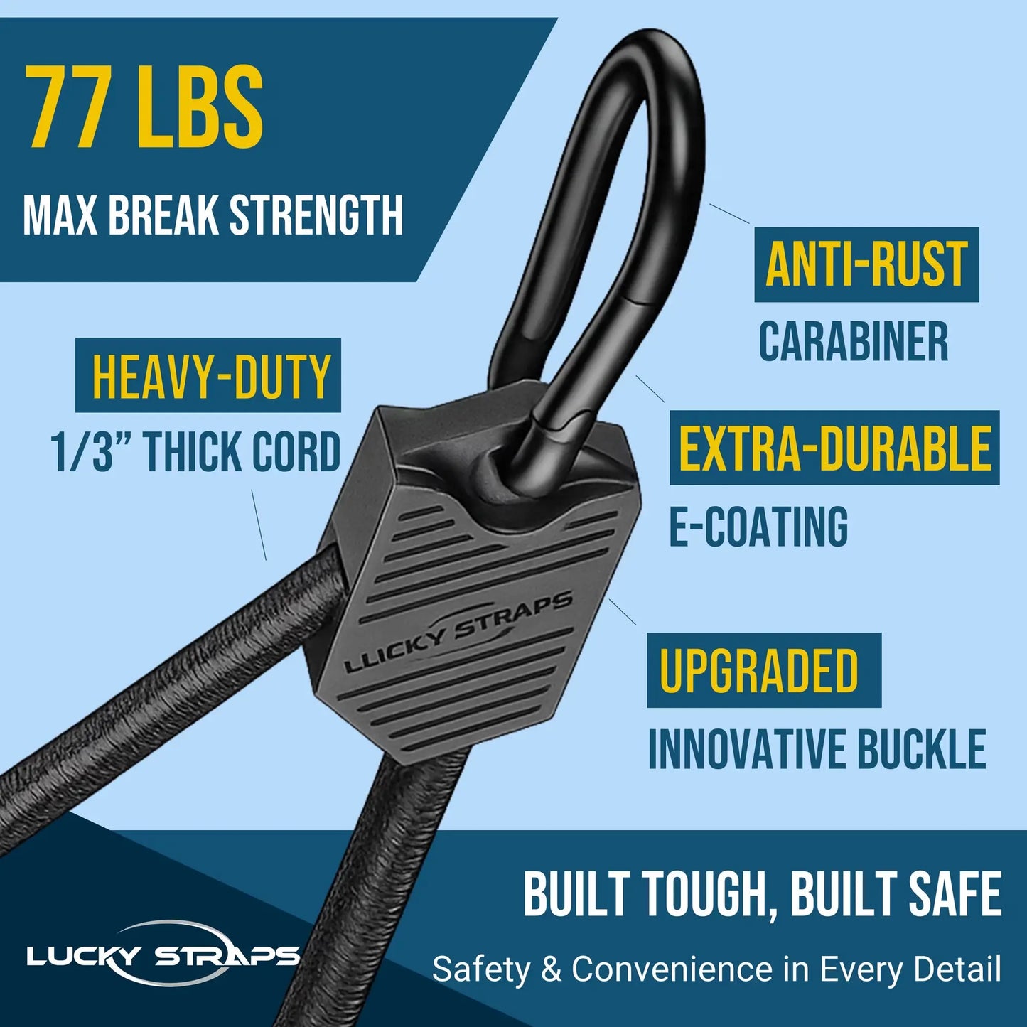 🔥 Lucky Straps 8-Pack 18" Adjustable Carabiner Bungee Cords with Hooks, Heavy Duty, UV-Resistant Elastic Straps for Truck, Camping, Motorcycles, Bikes & Cargo Securing🔥